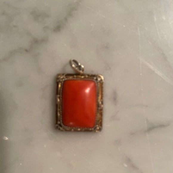 Red Coral Vintage Genuine Silver Pendant - Picture 4 of 11